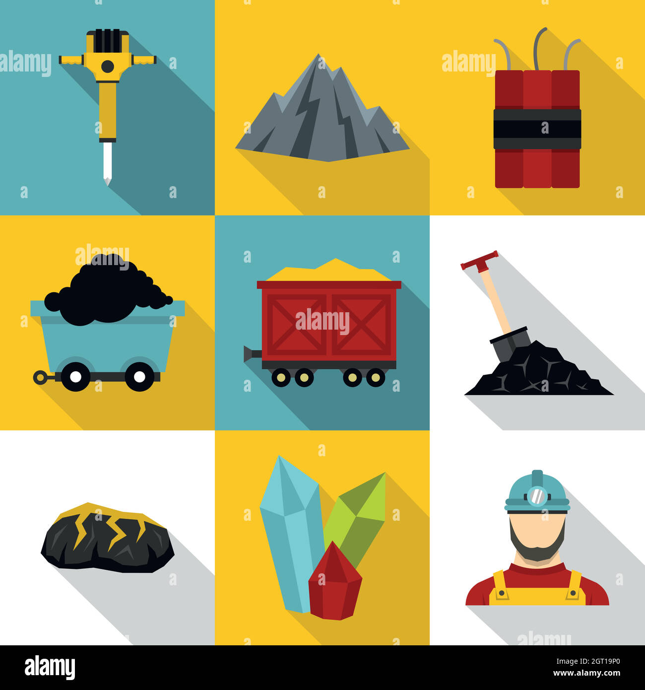 Jeu d'icônes charbon, style plat Illustration de Vecteur