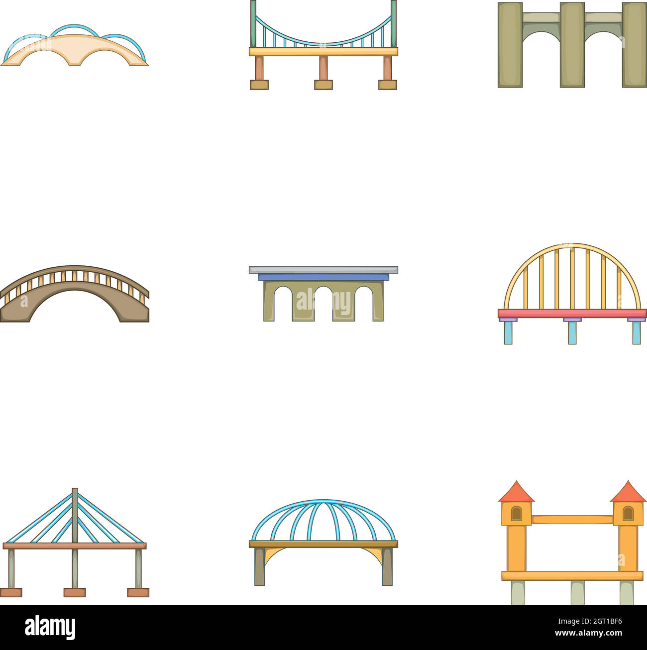 Jeu d'icônes de construction urbaine, style dessin animé Illustration de Vecteur