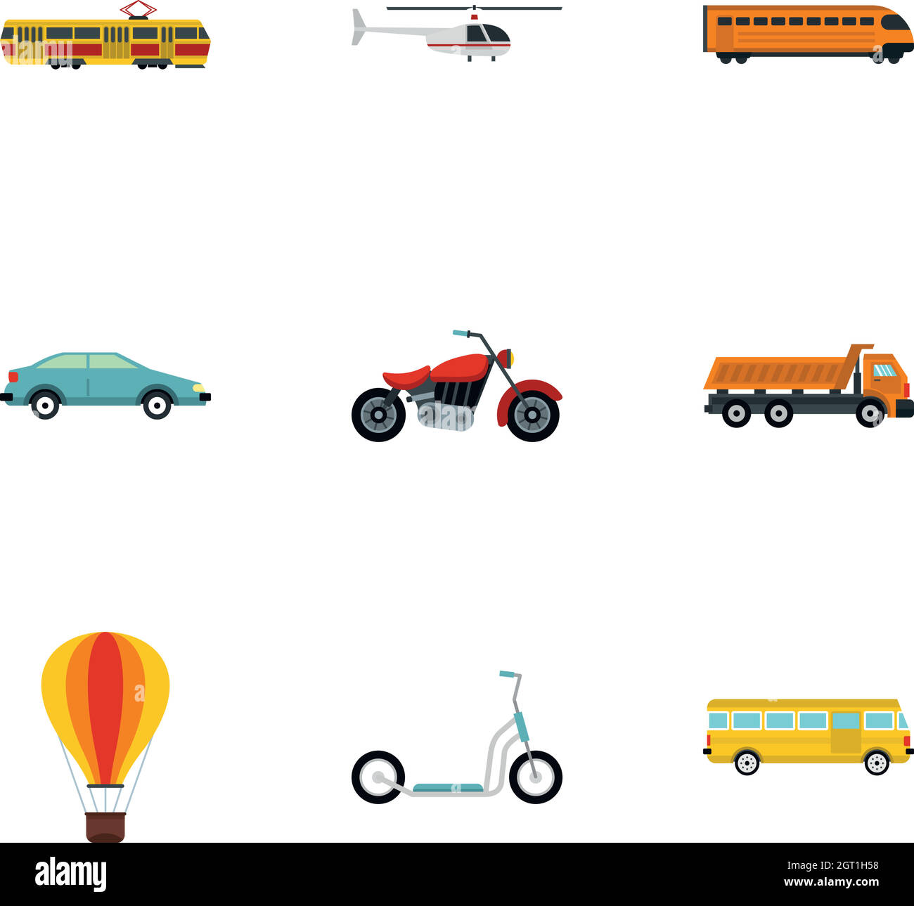 Ensemble d'icônes de transport, style plat Illustration de Vecteur