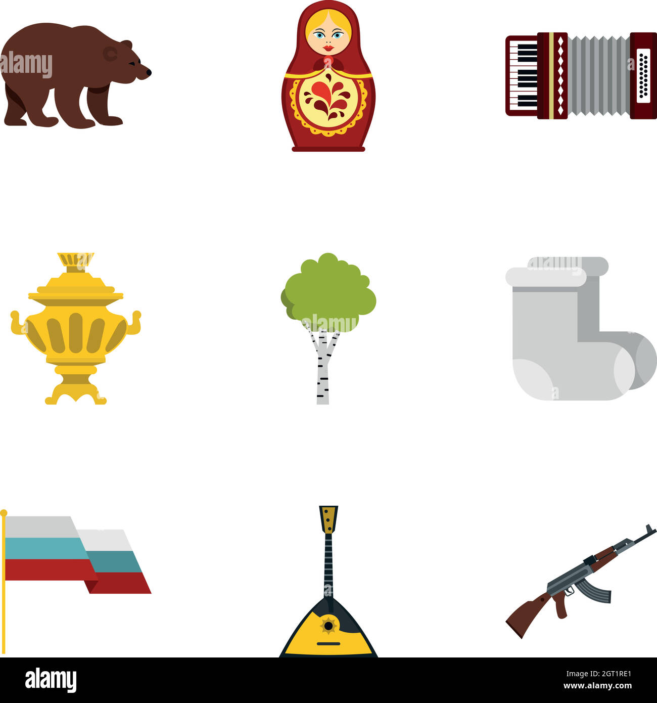 Ensemble d'icônes de symboles de pays de Russie, style plat Illustration de Vecteur