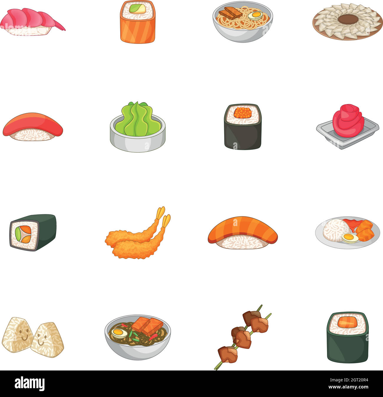Japanese food icons set, cartoon style Illustration de Vecteur