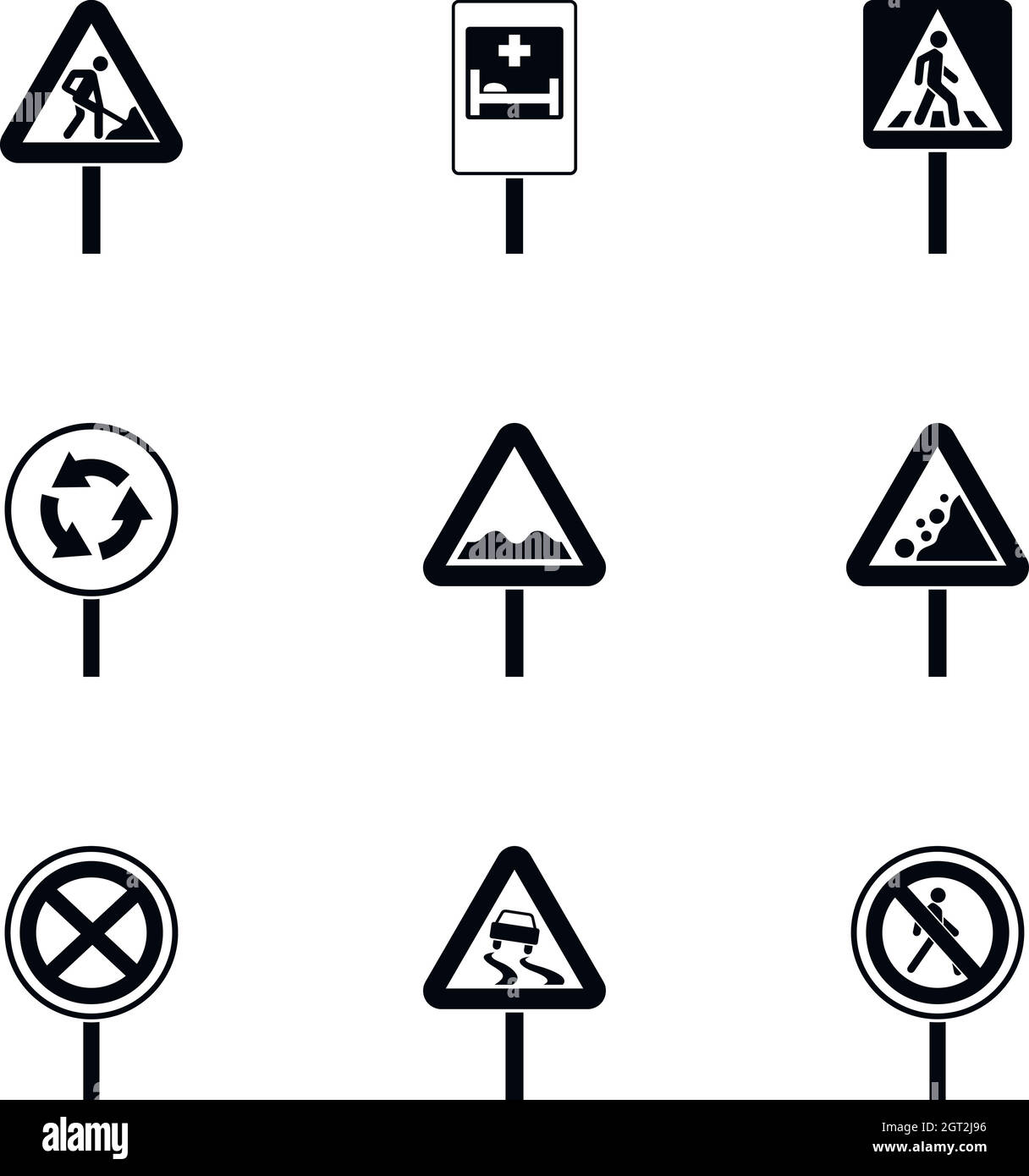 Road sign icons set, le style simple Illustration de Vecteur