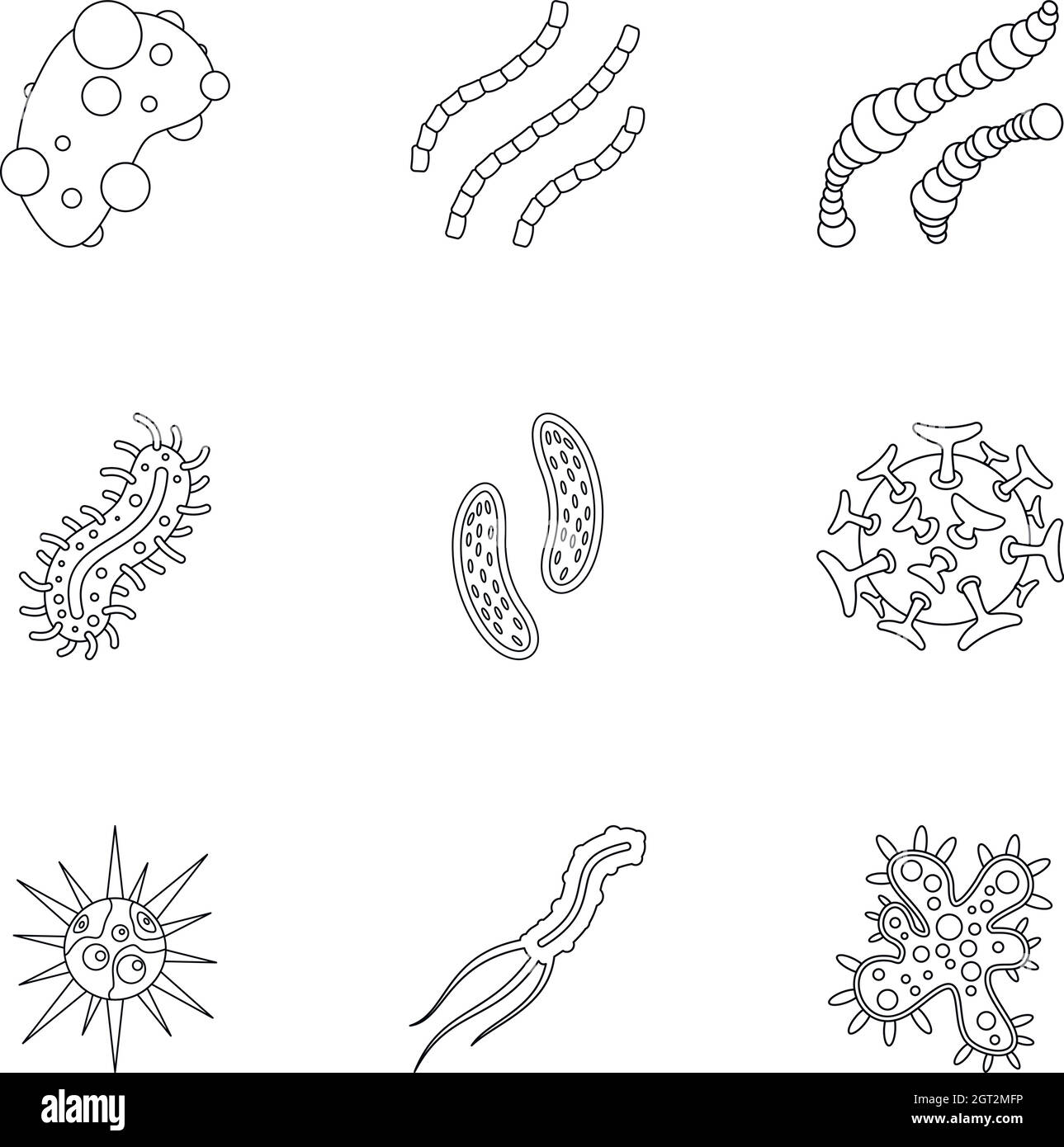 Les virus icons set style du contour, Illustration de Vecteur