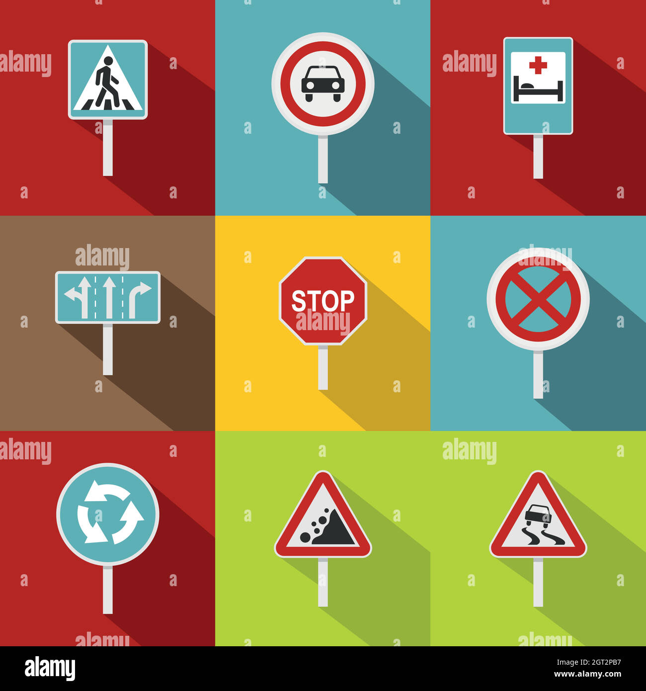 Road sign icons set, style plat Illustration de Vecteur