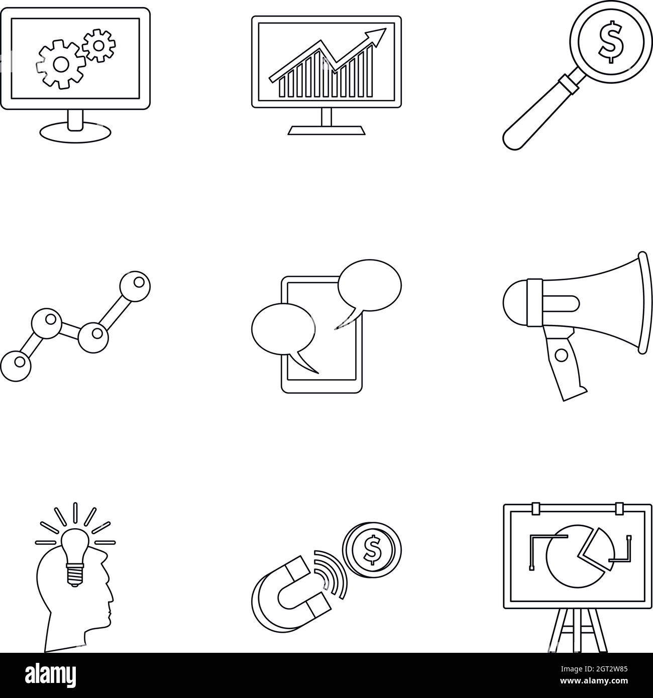 Types de publicité icons set style du contour, Illustration de Vecteur