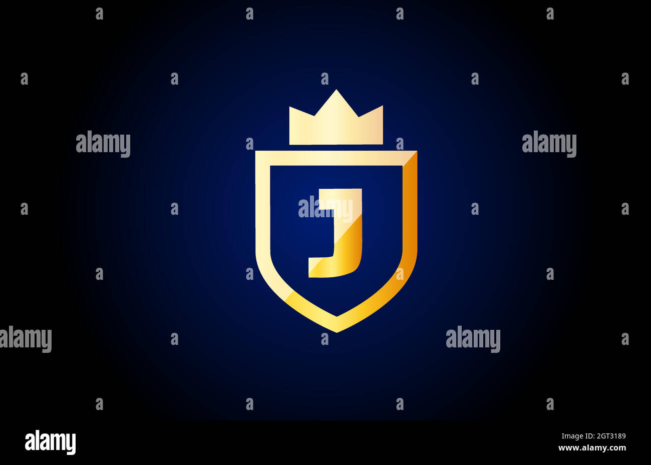 Icône en forme de lettre J dorée. Conception pour l'entreprise et l'identité de l'entreprise avec bouclier et couronne de roi Illustration de Vecteur