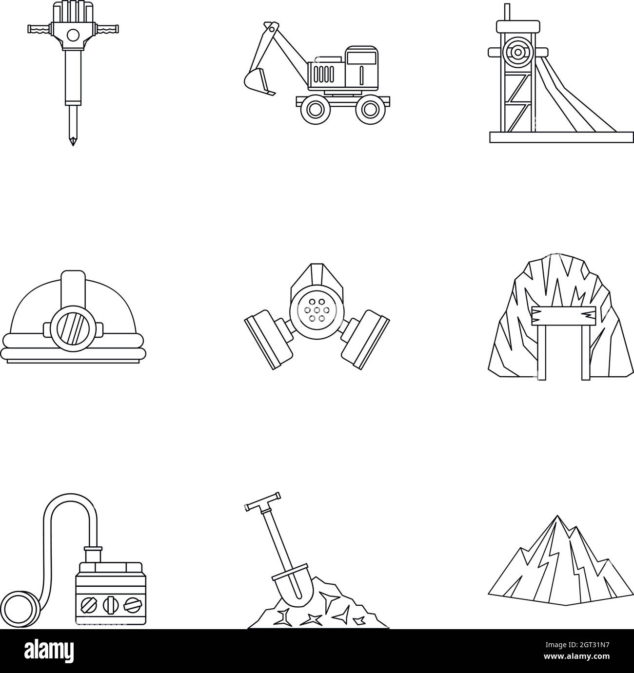 Jeu d'icônes de charbon, style de contour Illustration de Vecteur