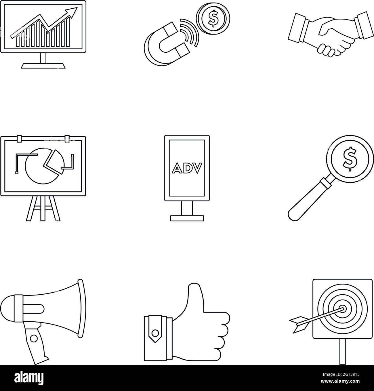 La publicité contextuelle icons set style du contour, Illustration de Vecteur