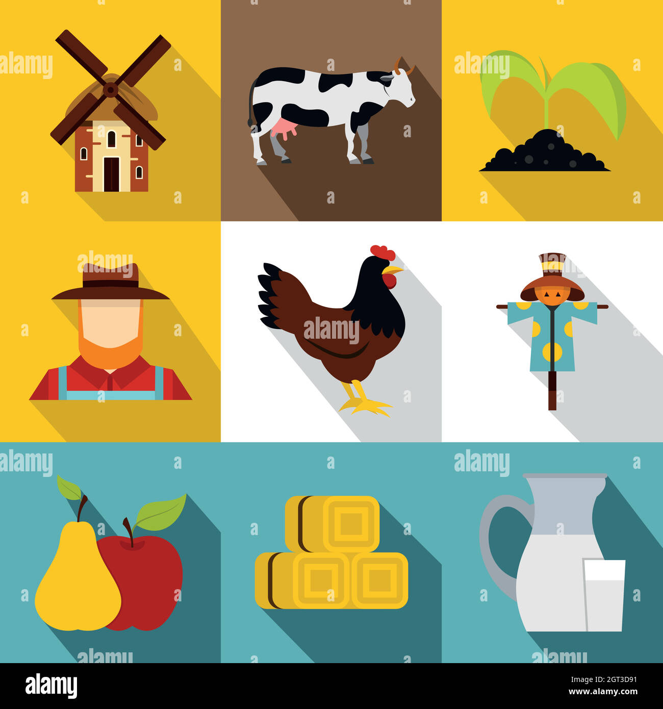 Icons set ferme, style plat Illustration de Vecteur