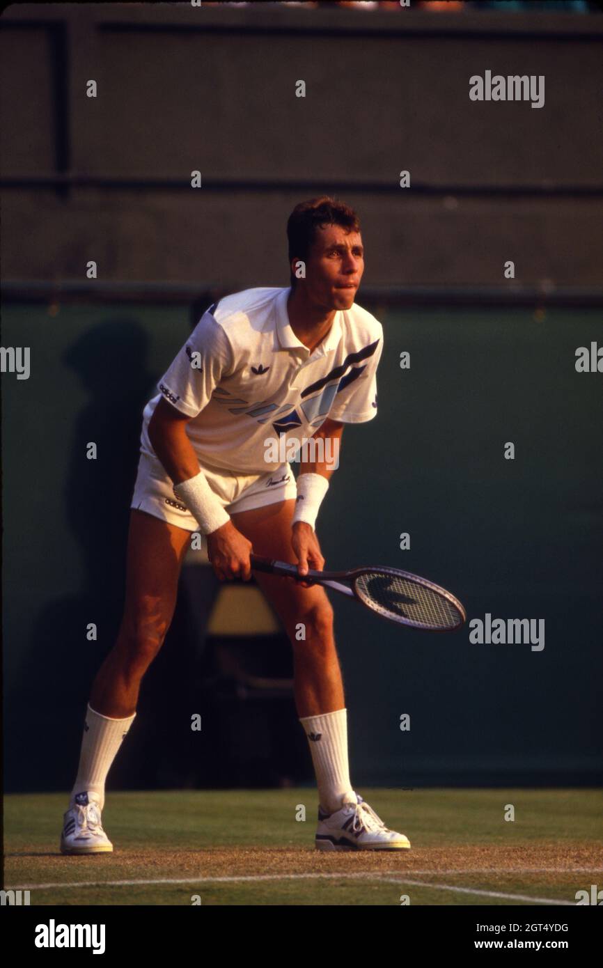 Ivan Lendl en compétition à Wimbledon en 1986 Banque D'Images