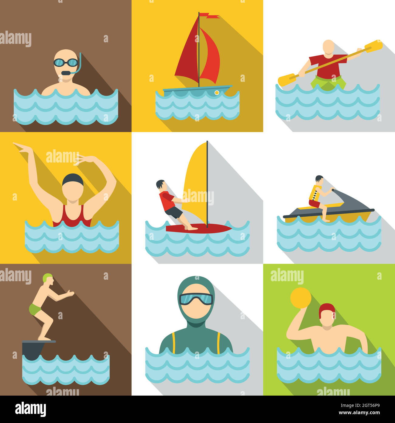 Sport icons set de l'eau, style plat Illustration de Vecteur