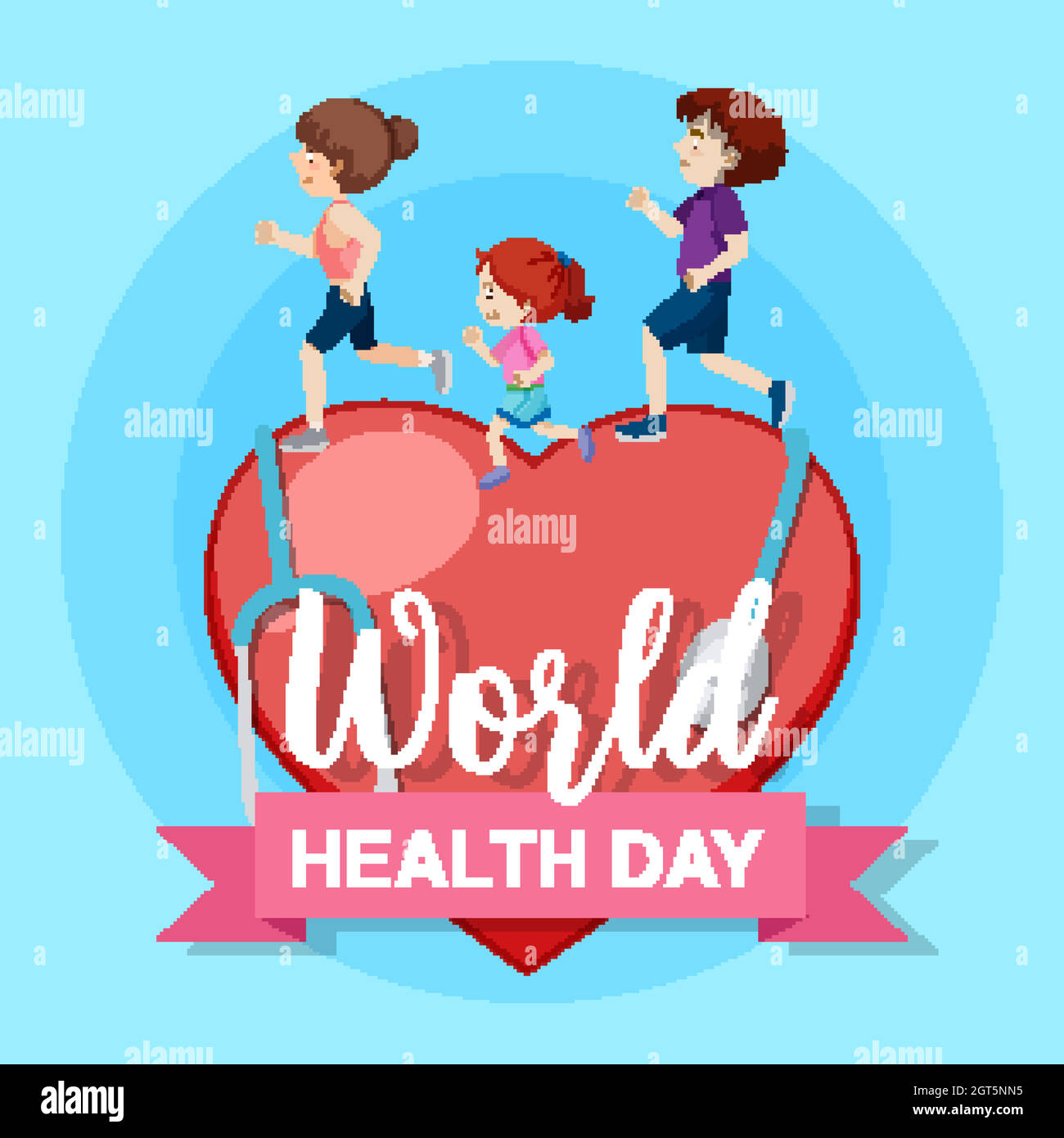 Affiche pour la journée mondiale de la santé avec des personnes en train de courir Illustration de Vecteur