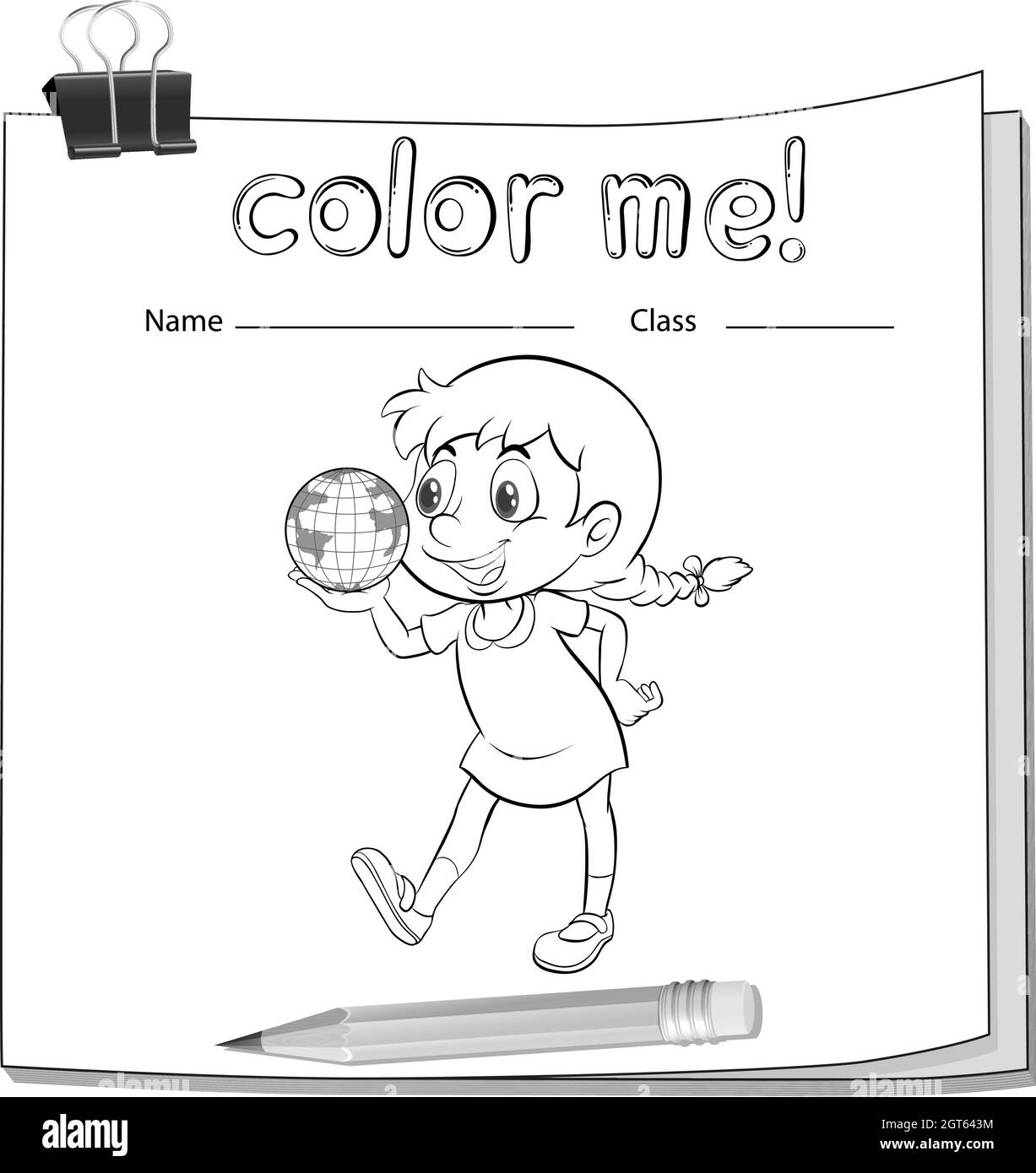 Feuille de coloriage avec fille Illustration de Vecteur