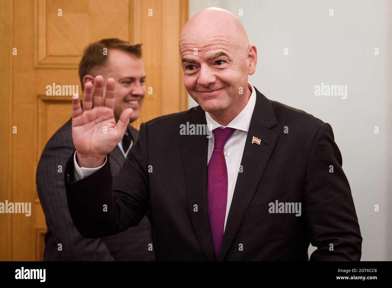 RIGA, LETTONIE. 1er octobre 2021. Gianni Infantino rencontre Krisjanis Karins, Premier ministre de Lettonie. Banque D'Images