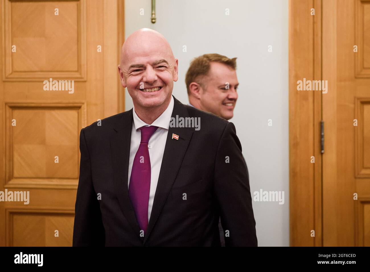 RIGA, LETTONIE. 1er octobre 2021. Gianni Infantino rencontre Krisjanis Karins, Premier ministre de Lettonie. Banque D'Images