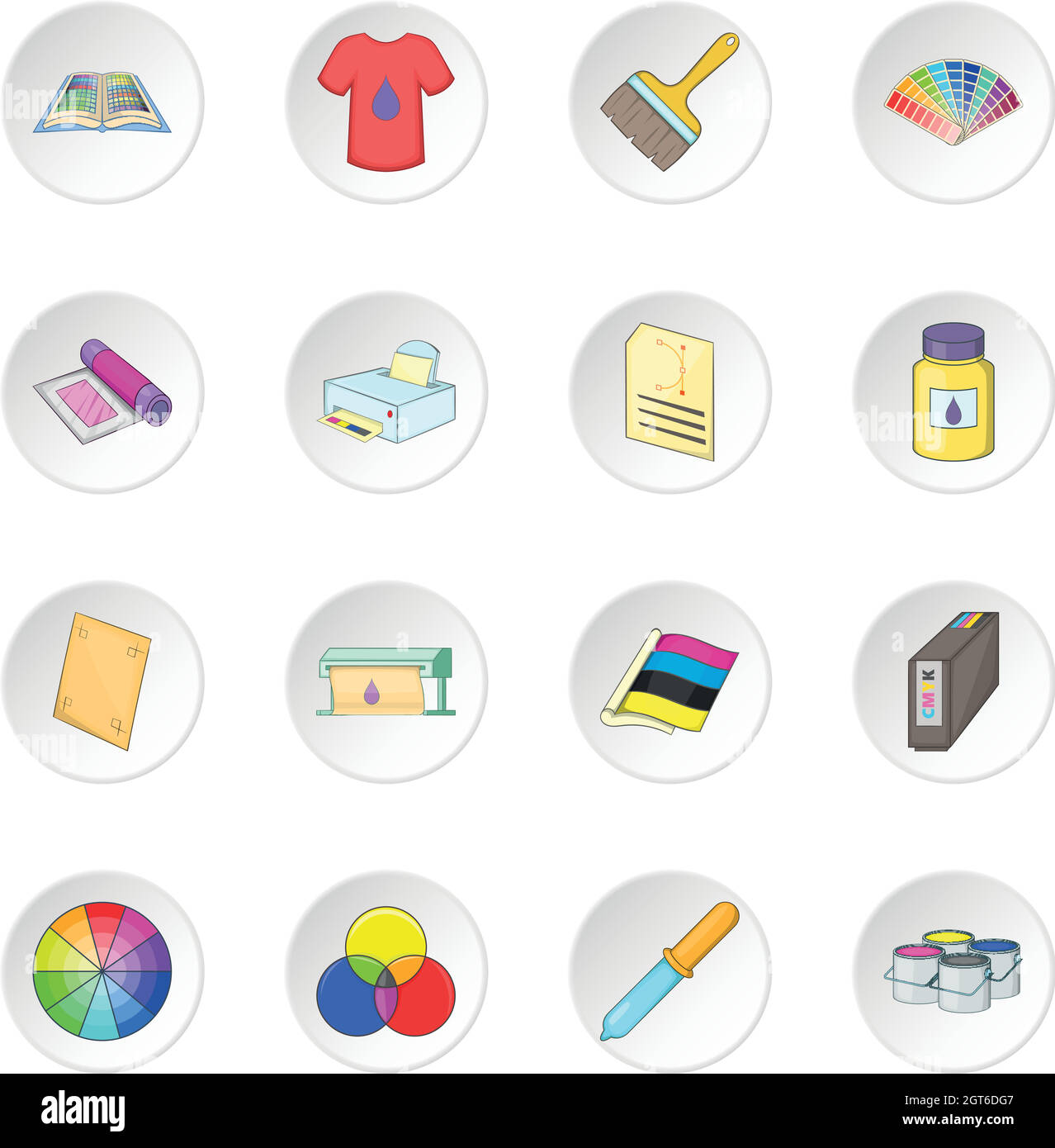 Processus d'impression icons set Illustration de Vecteur