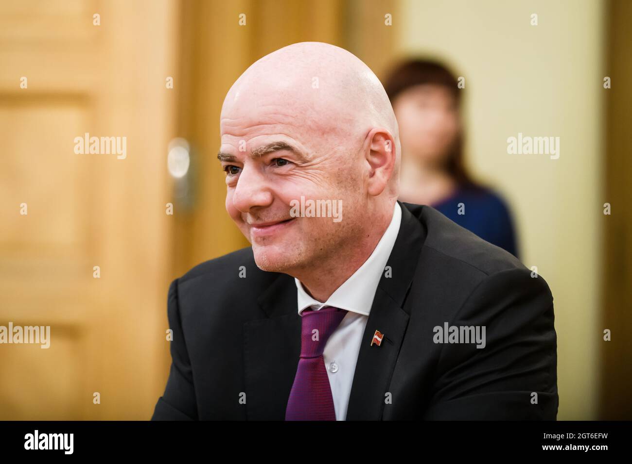 RIGA, LETTONIE. 1er octobre 2021. Gianni Infantino rencontre Krisjanis Karins, Premier ministre de Lettonie. Banque D'Images