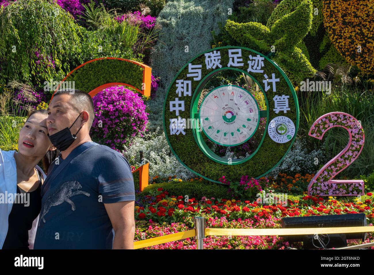 Caractères chinois : calculs de neutralité carbone et d'empreinte carbone. Banque D'Images