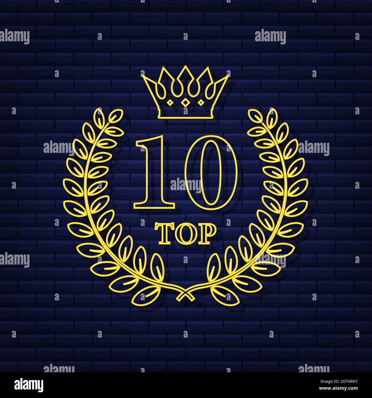 Étiquette Top 10. Icône couronne de Laurier néon. Illustration du stock vectoriel. Illustration de Vecteur