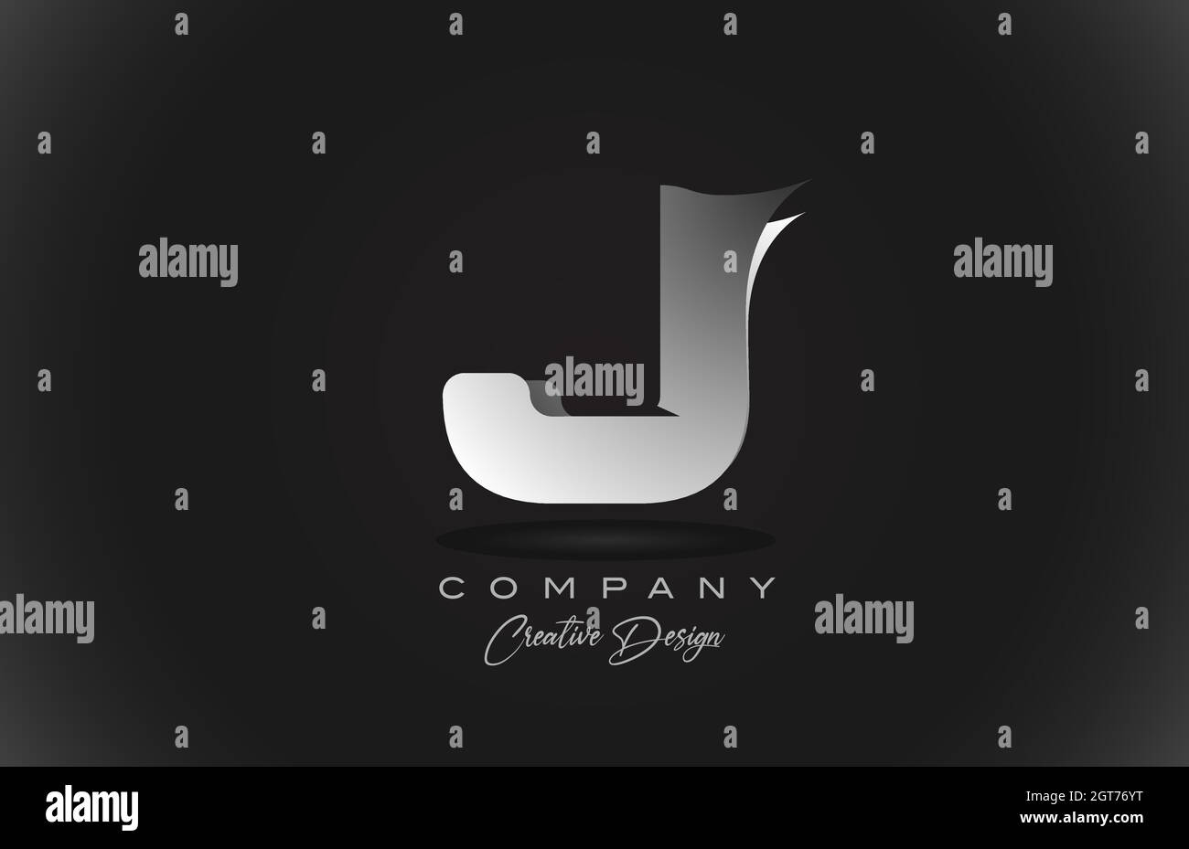J icône représentant une lettre en dégradé blanc avec un arrière-plan noir. Design créatif pour les entreprises et les entreprises Illustration de Vecteur