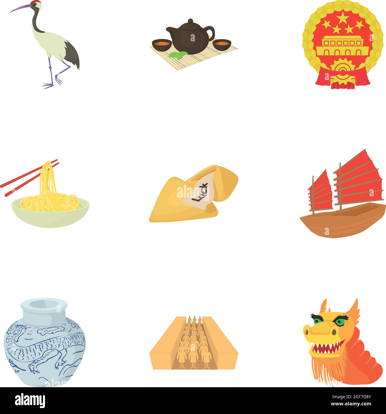 Chine icons set, cartoon style Illustration de Vecteur