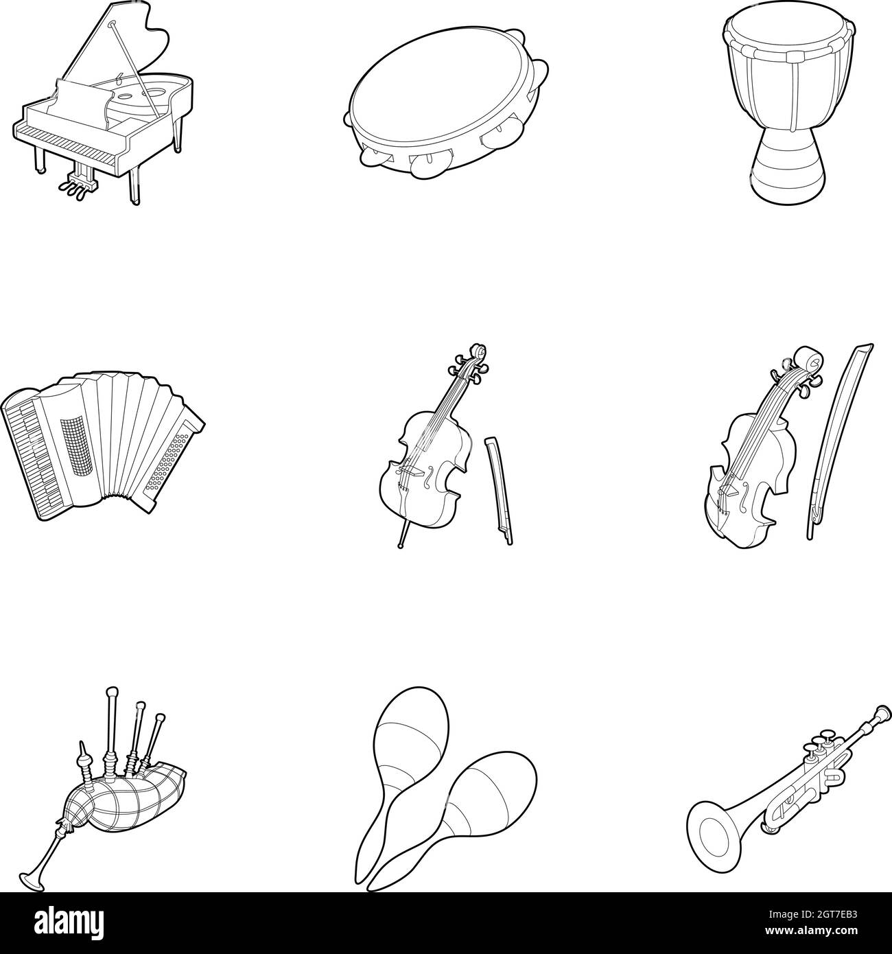 Dispositif pour définir les icônes de la musique, style contour Illustration de Vecteur