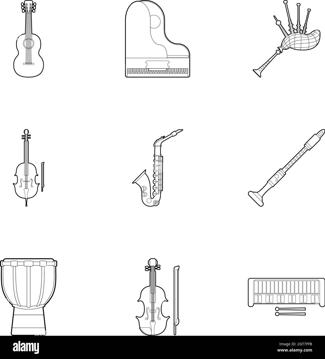 Dispositif pour définir les icônes de la musique, style contour Illustration de Vecteur