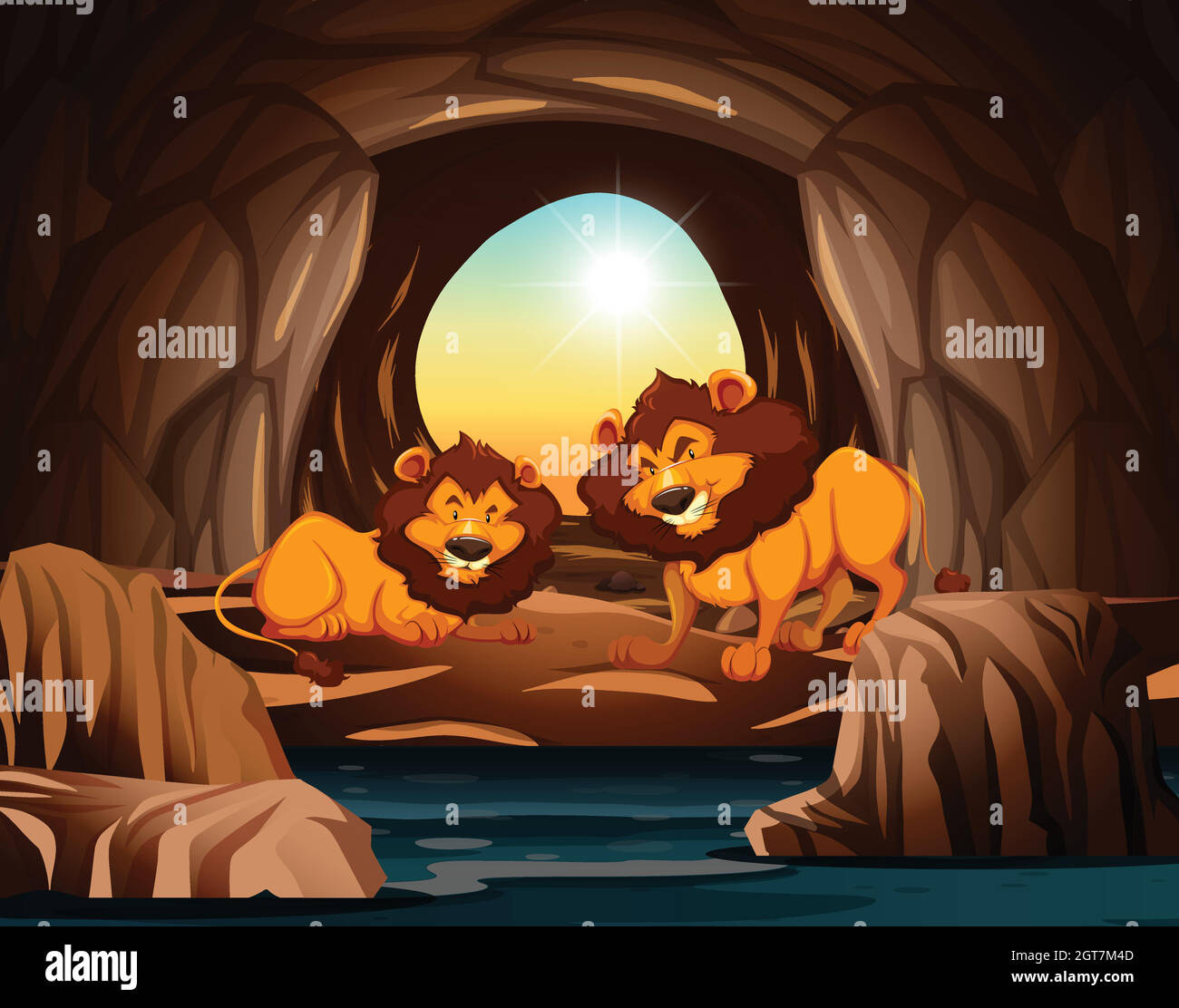 Lion vivant dans la grotte Illustration de Vecteur