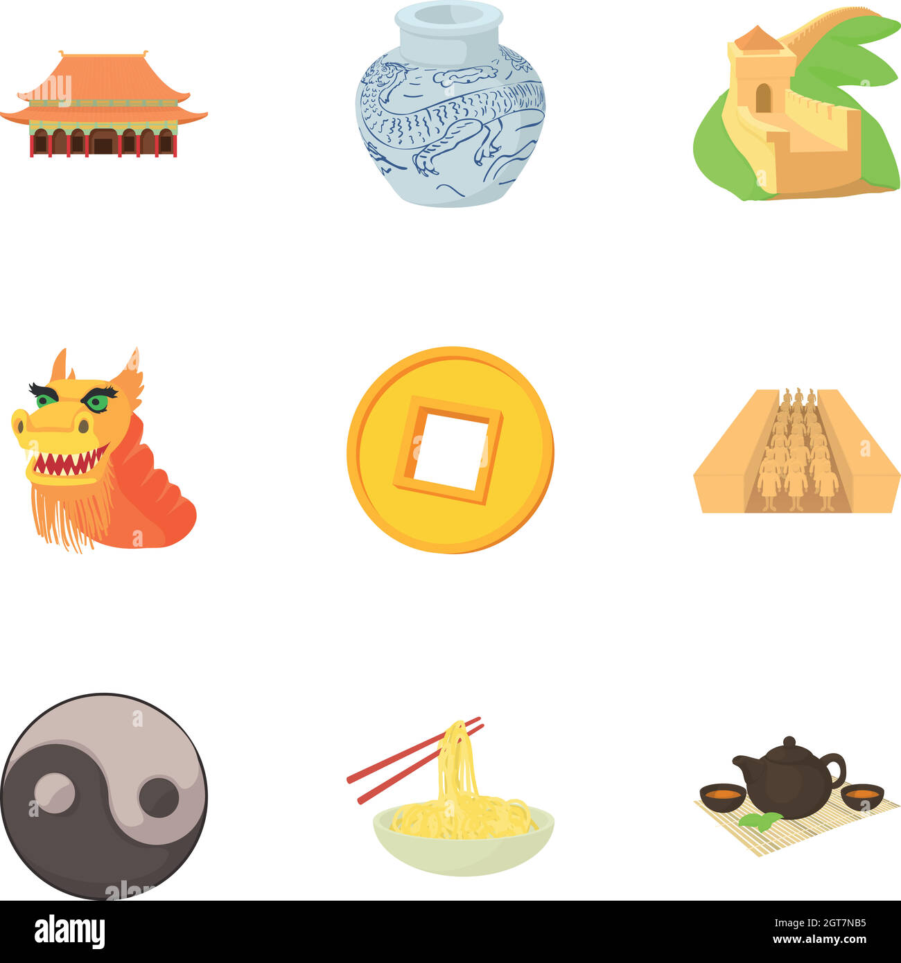 Pays de la Chine icons set, cartoon style Illustration de Vecteur
