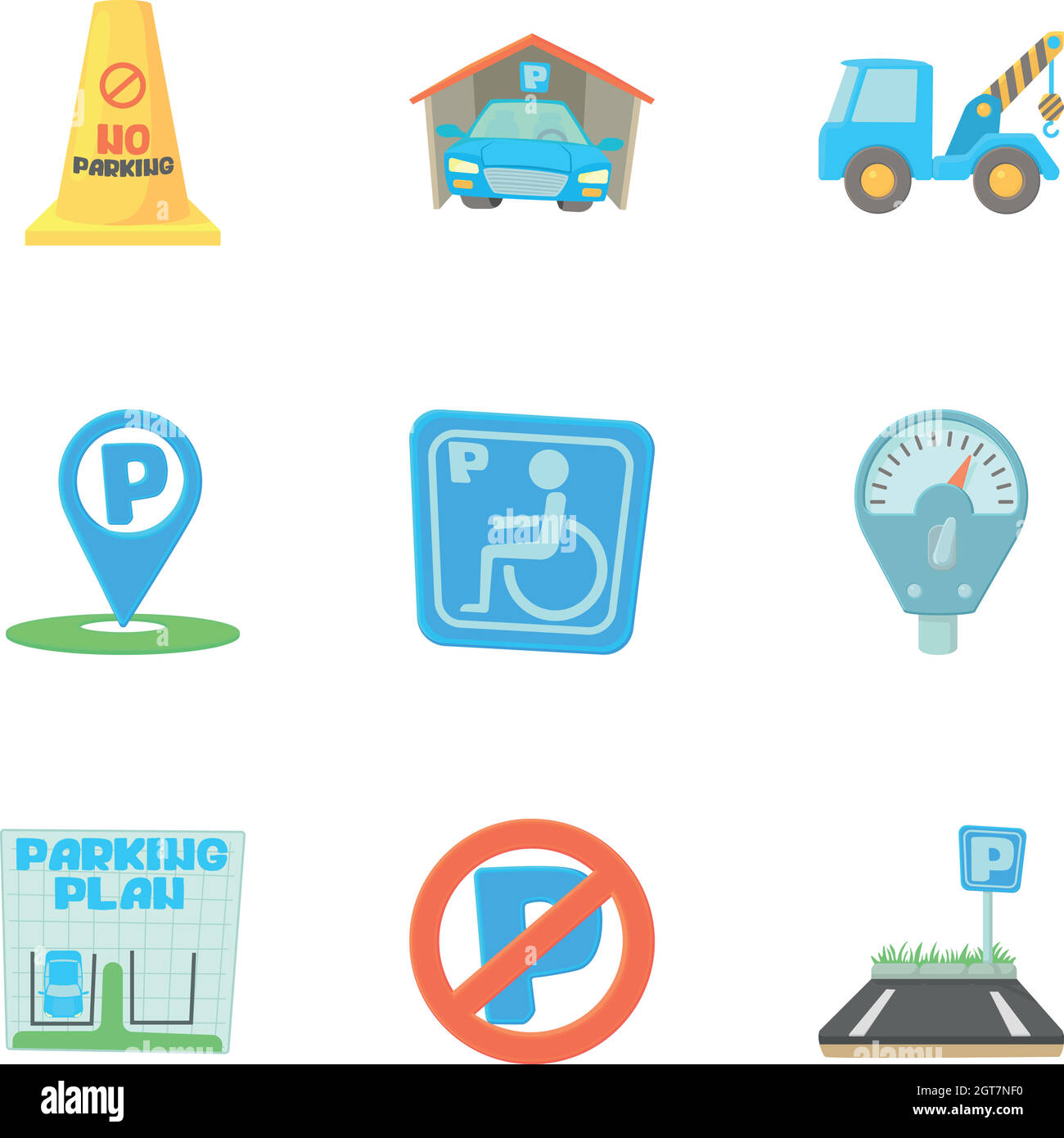 Parking gratuit icons set, cartoon style Illustration de Vecteur