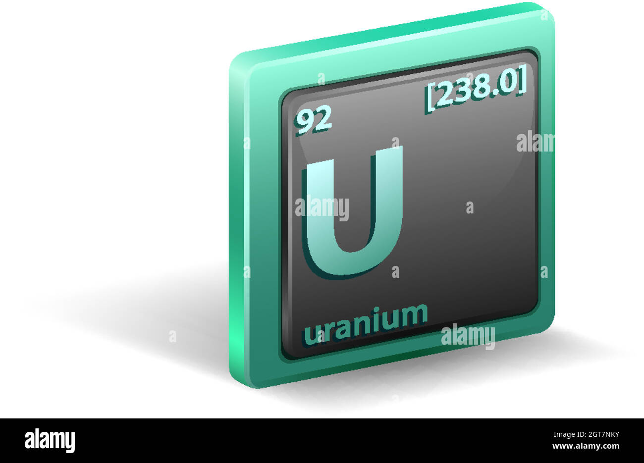 Élément chimique d'uranium. Symbole chimique avec numéro atomique et masse atomique. Illustration de Vecteur