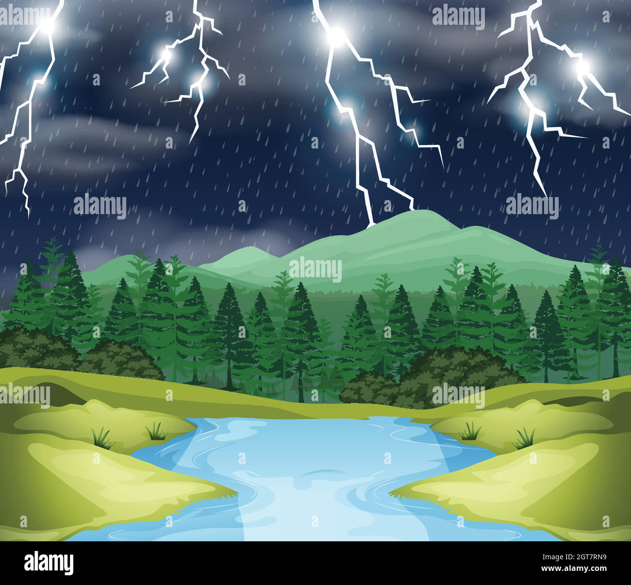 Scène nature de nuit de tempête Illustration de Vecteur