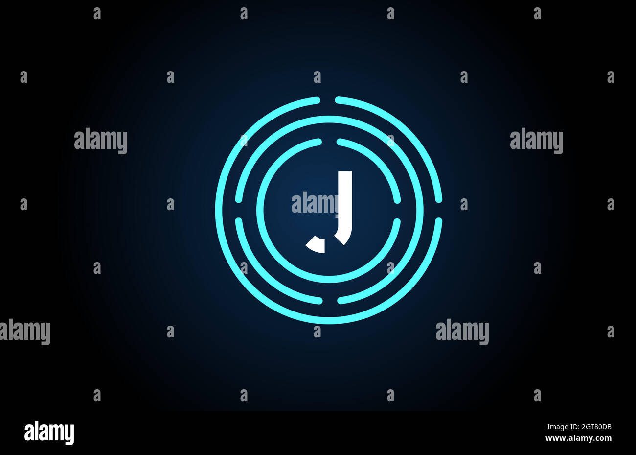 J lettre blanche icône avec cercles bleus. Logo alphabet. Marquage pour les produits et la société Illustration de Vecteur