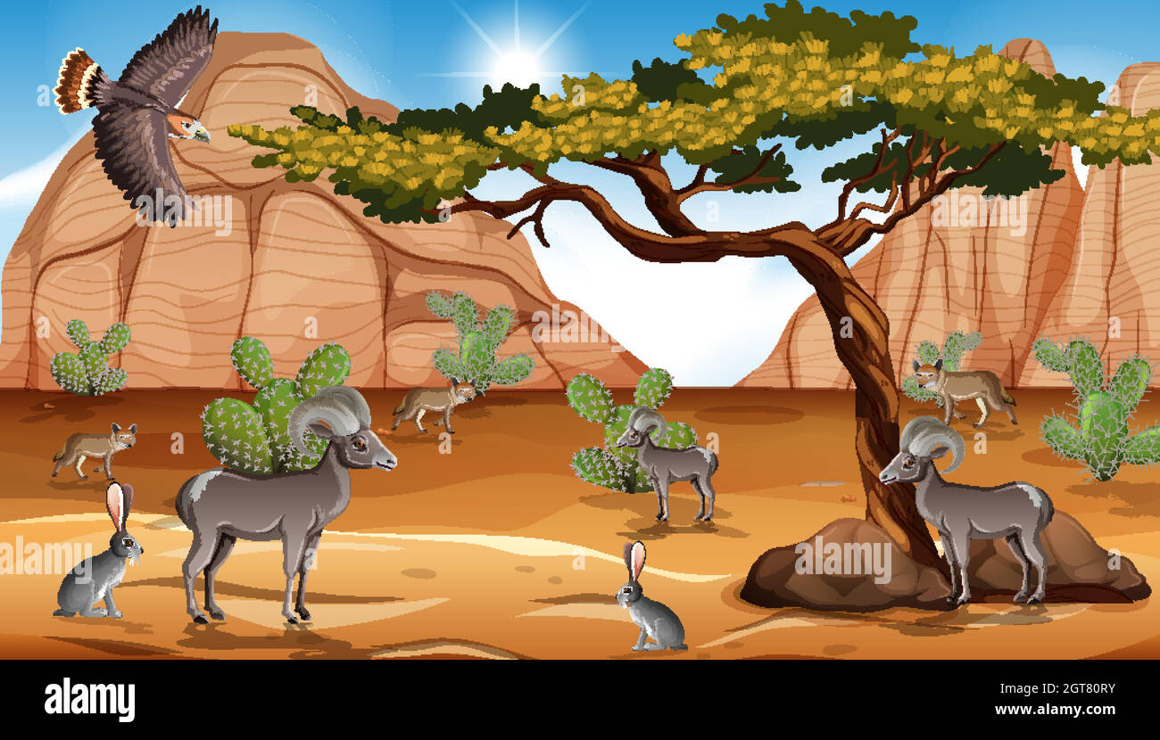 Paysage sauvage du désert sur scène de jour Illustration de Vecteur