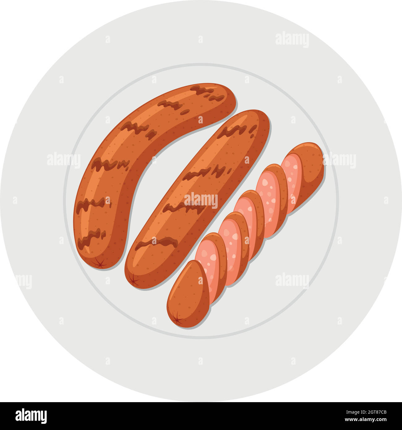 Saucisses grillées sur une assiette ronde Illustration de Vecteur