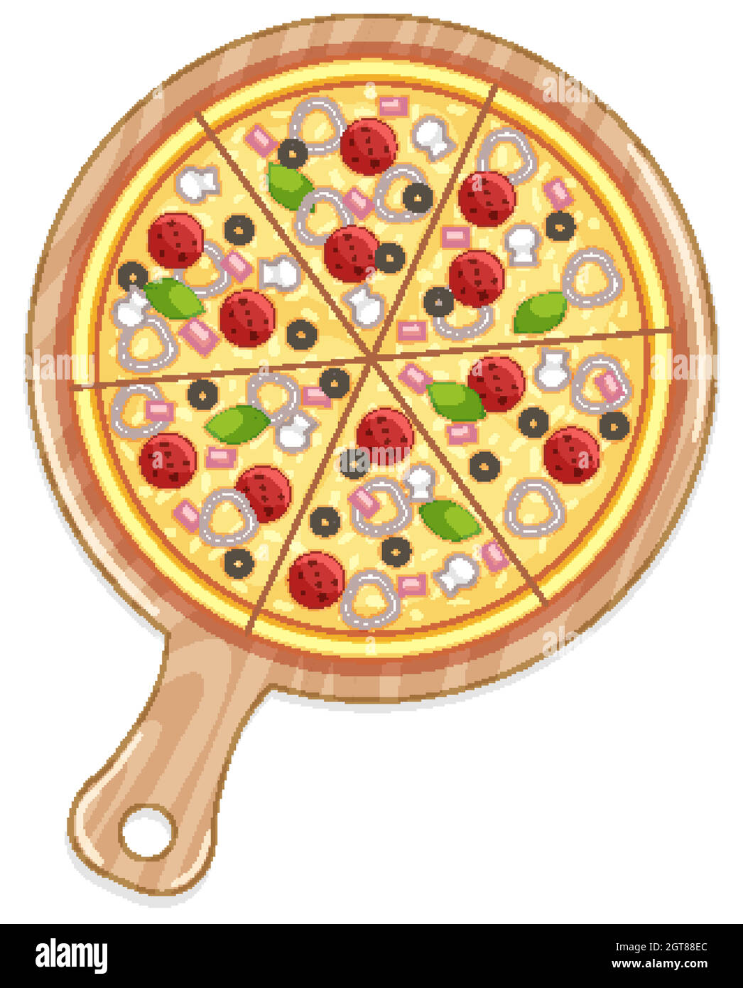 Plateau de pizza avec garnitures de viande et de légumes Illustration de Vecteur