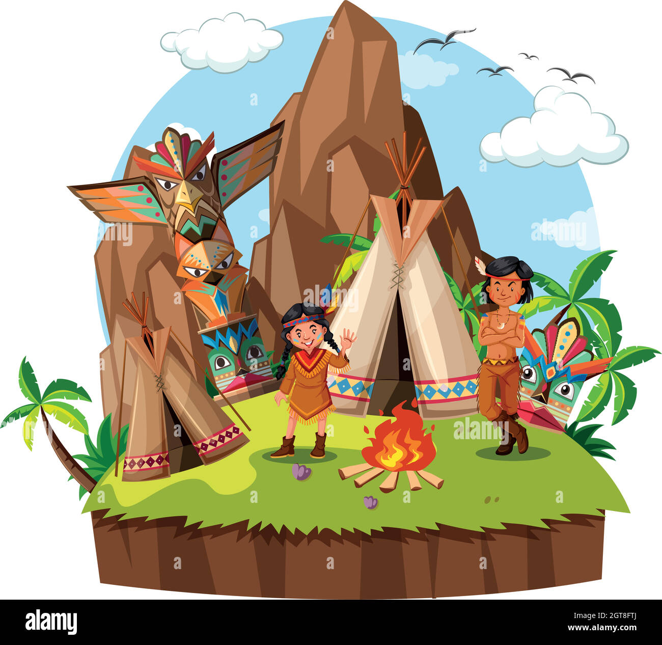 Deux indigènes américains au camping Illustration de Vecteur