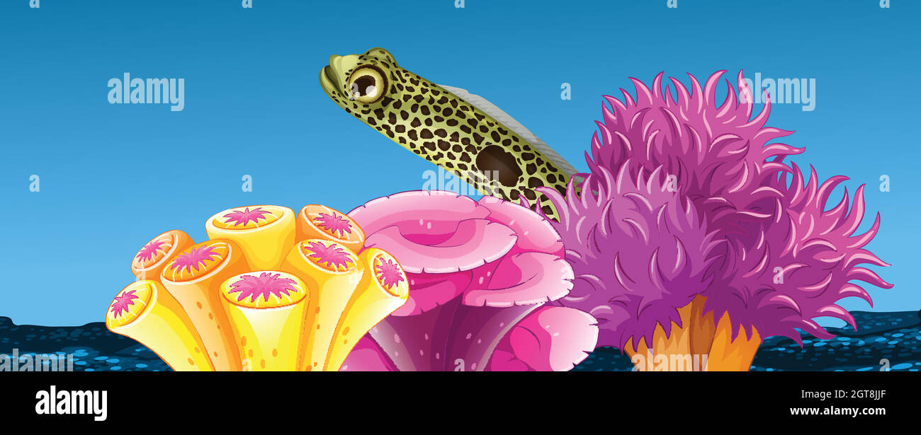 Scène sous-marine avec poissons et récif de corail Illustration de Vecteur