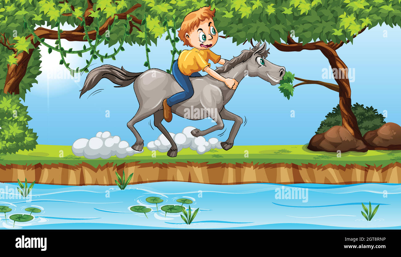 Boy riding a horse Illustration de Vecteur