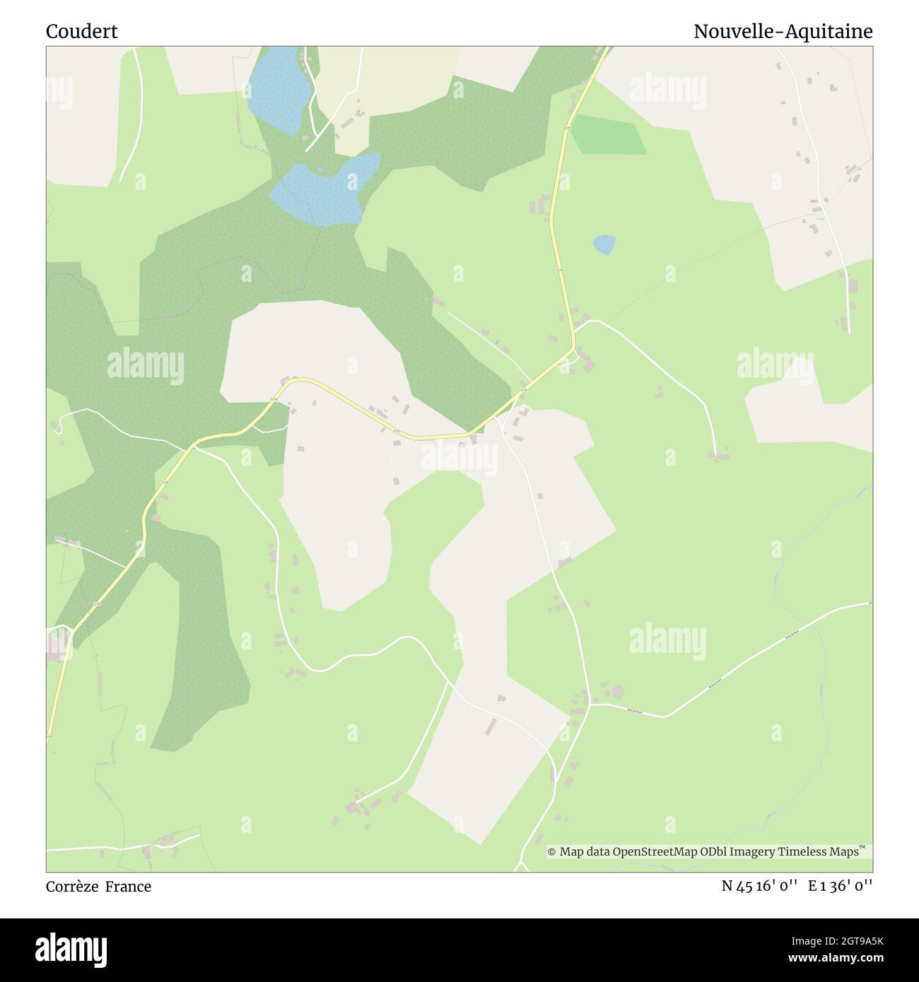 Coudert, Corrèze, France, Nouvelle-Aquitaine, N 45 16' 0'', E 1 36' 0'', carte, carte intemporelle publiée en 2021.Les voyageurs, les explorateurs et les aventuriers comme Florence Nightingale, David Livingstone, Ernest Shackleton, Lewis et Clark et Sherlock Holmes se sont appuyés sur des cartes pour planifier leurs voyages dans les coins les plus reculés du monde. Timeless Maps dresse la carte de la plupart des sites du monde, montrant ainsi la réalisation de grands rêves Banque D'Images