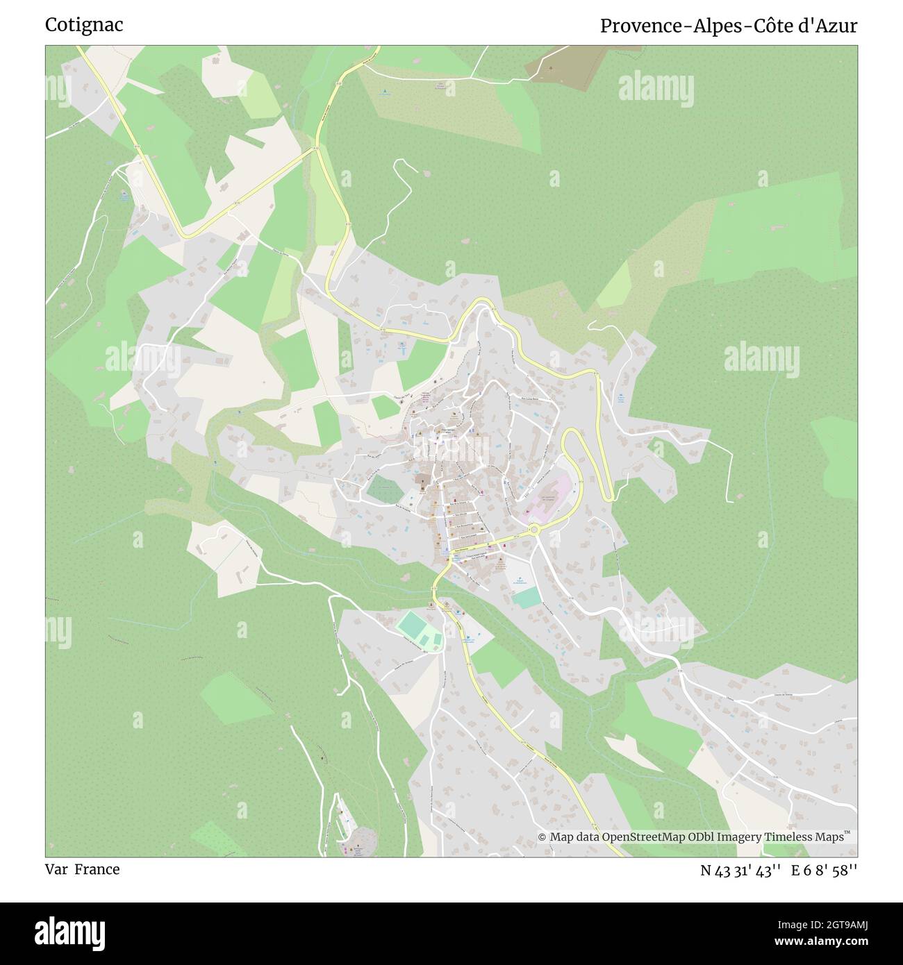 Cotignac, Var, France, Provence-Alpes-Côte d'Azur, N 43 31' 43'', E 6 8' 58'', carte, carte intemporelle publiée en 2021.Les voyageurs, les explorateurs et les aventuriers comme Florence Nightingale, David Livingstone, Ernest Shackleton, Lewis et Clark et Sherlock Holmes se sont appuyés sur des cartes pour planifier leurs voyages dans les coins les plus reculés du monde. Timeless Maps dresse la carte de la plupart des sites du monde, montrant ainsi la réalisation de grands rêves Banque D'Images