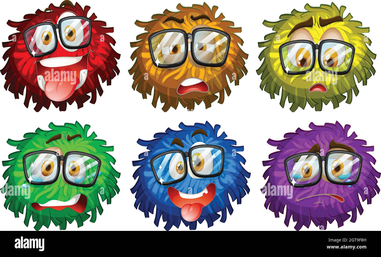 Expressions du visage sur pompon Illustration de Vecteur