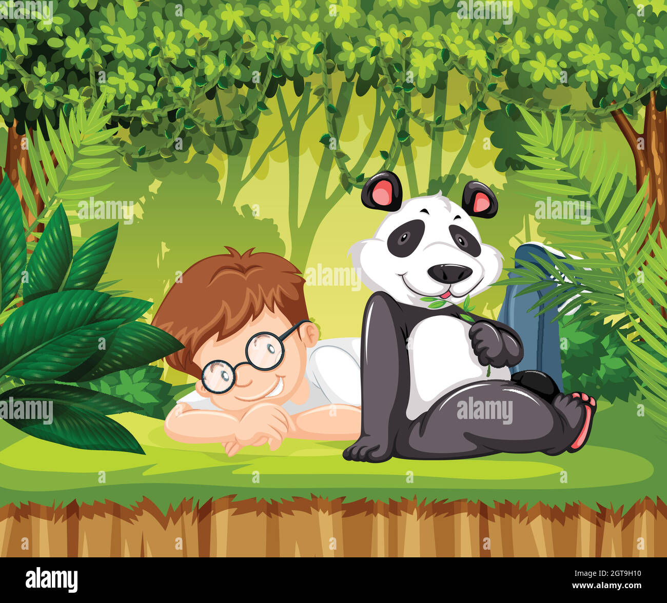 Panda et un jeune garçon Illustration de Vecteur