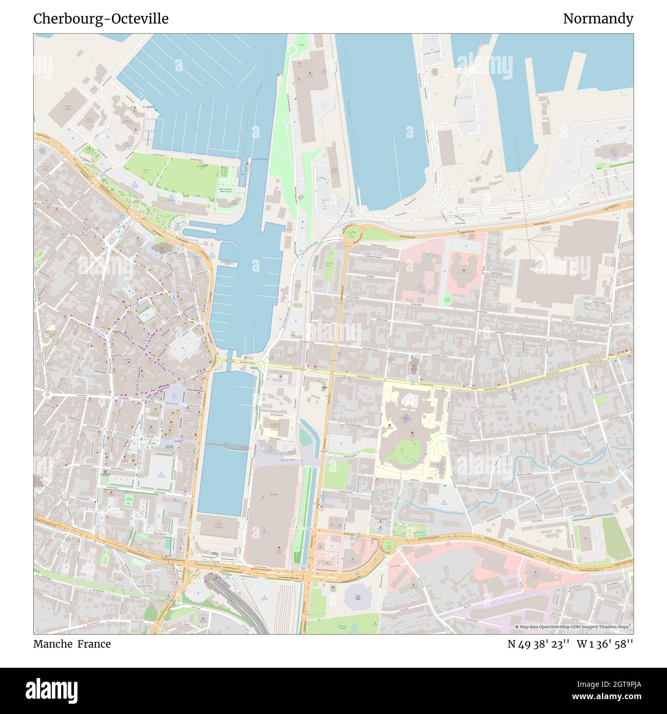 Cherbourg-Octeville, Manche, France, Normandie, N 49 38' 23'', W 1 36' 58'', carte, carte intemporelle publiée en 2021.Les voyageurs, les explorateurs et les aventuriers comme Florence Nightingale, David Livingstone, Ernest Shackleton, Lewis et Clark et Sherlock Holmes se sont appuyés sur des cartes pour planifier leurs voyages dans les coins les plus reculés du monde. Timeless Maps dresse la carte de la plupart des sites du monde, montrant ainsi la réalisation de grands rêves Banque D'Images