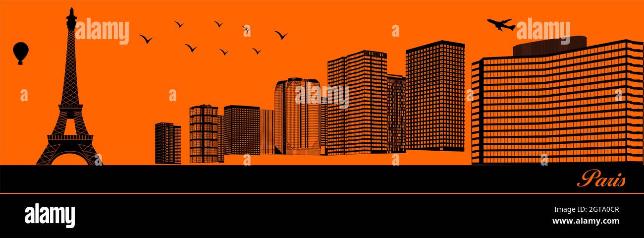 Silhouette de ville vectorielle - illustration, ville en fond orange, Paris France Illustration de Vecteur