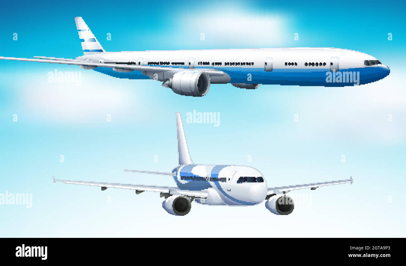 Deux avions volant sur fond bleu ciel Illustration de Vecteur