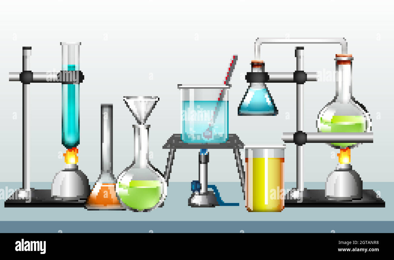 Ensemble d'équipements scientifiques sur fond blanc Illustration de Vecteur