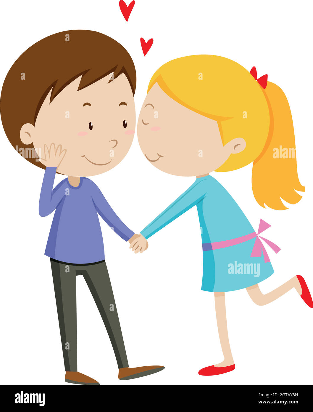 Girl kissing her boyfriend Illustration de Vecteur