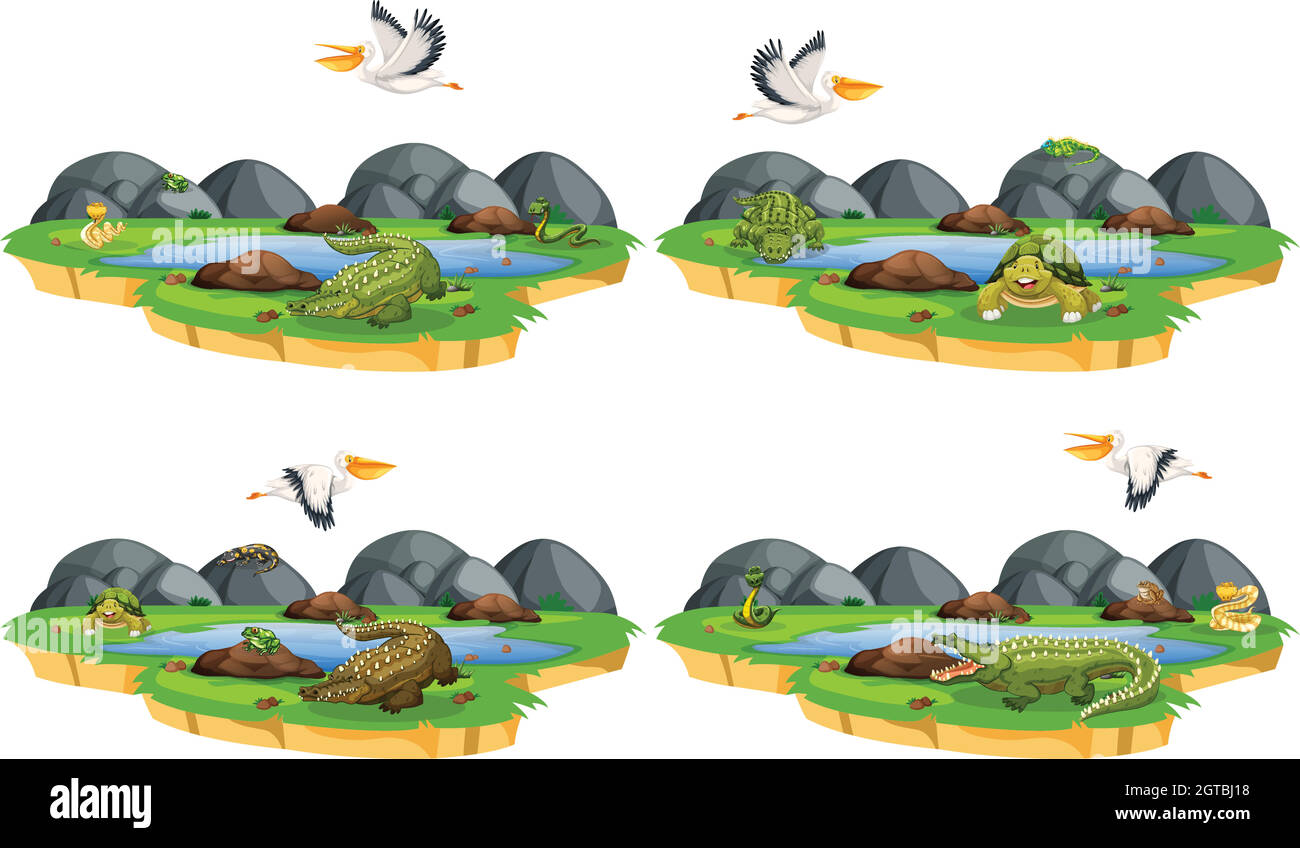 Ensemble de reptiles dans la nature Illustration de Vecteur