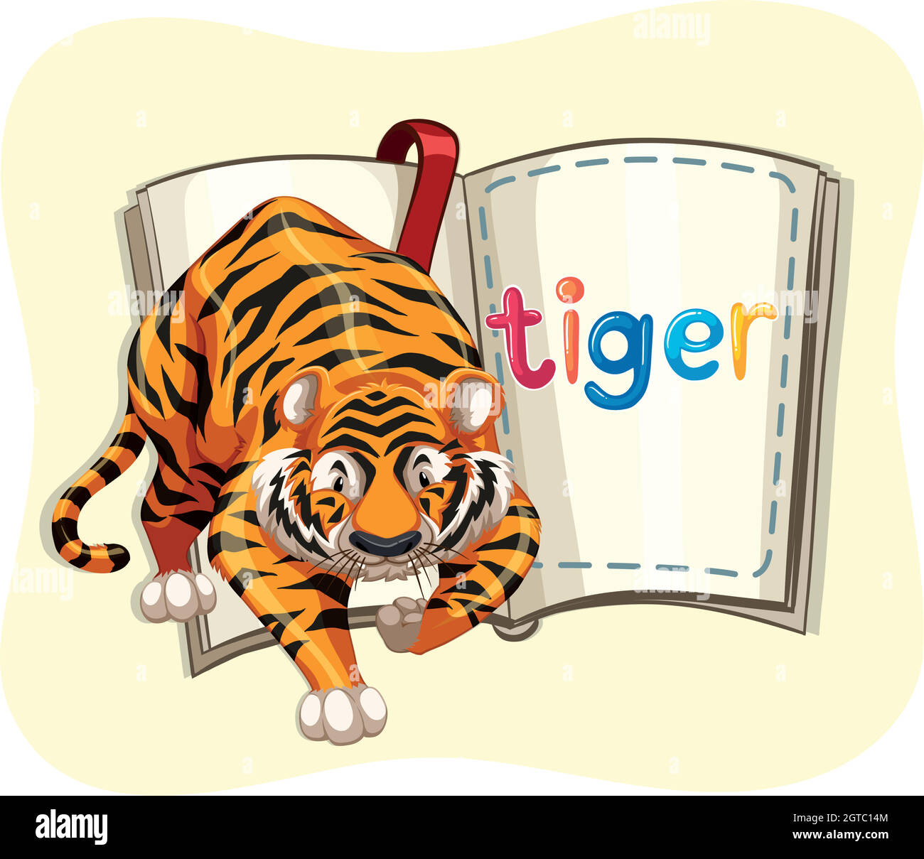 Tigre géant et un livre Illustration de Vecteur